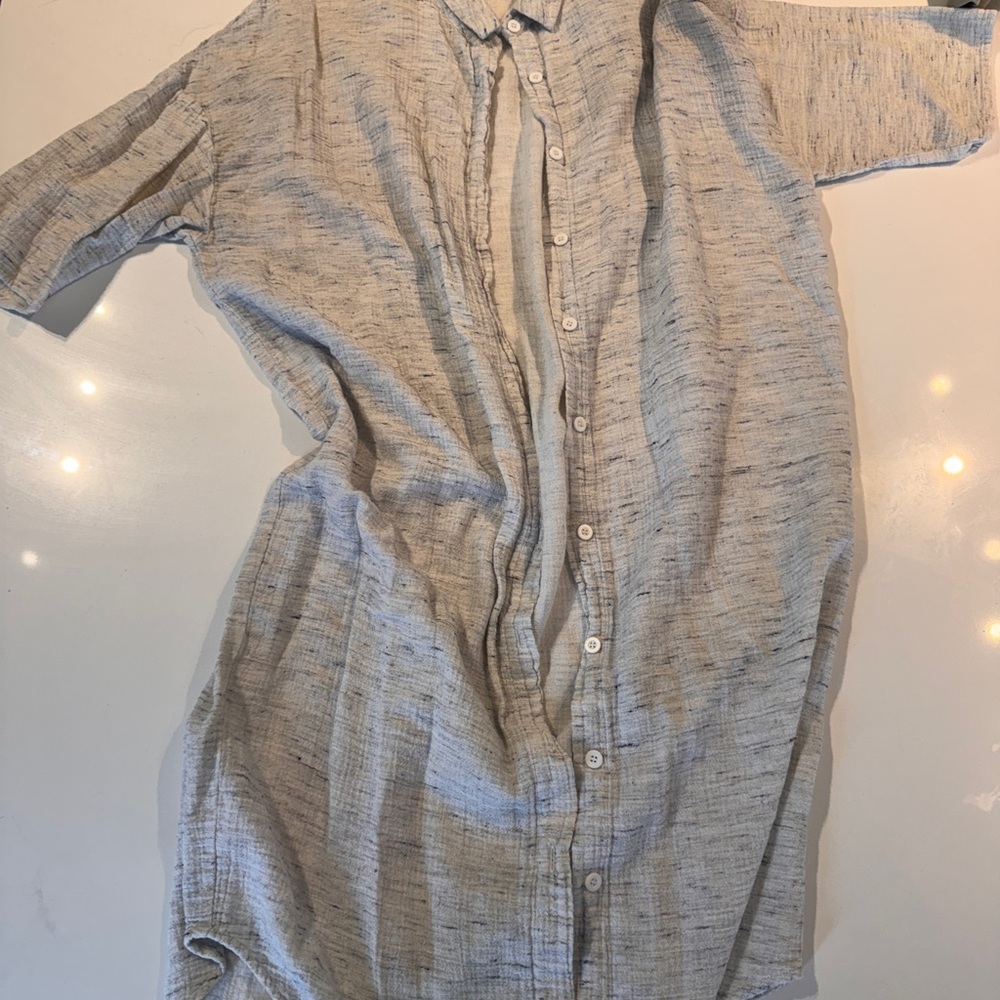 OAK + FORT Heathered Light Gray Button-Down Shirt